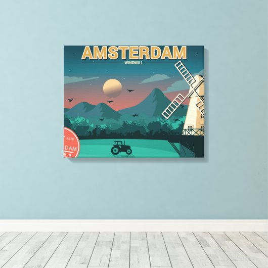 Amsterdam Windmill Canvas Afdruk (Insitu (Houten vloer))