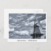 Amsterdam, Windmill, Cloudy Sky - Nederland Briefkaart (Voorkant / Achterkant)