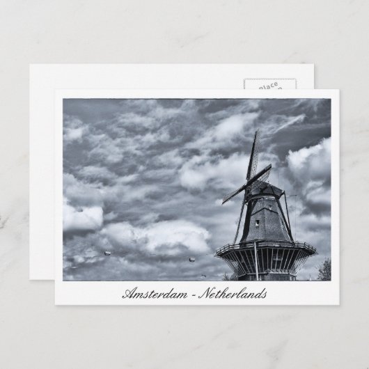 Amsterdam, Windmill, Cloudy Sky - Nederland Briefkaart (Voorkant / Achterkant)