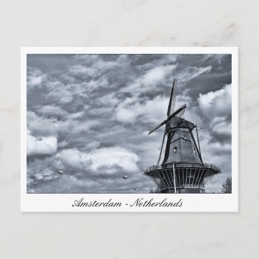 Amsterdam, Windmill, Cloudy Sky - Nederland Briefkaart (Voorkant)