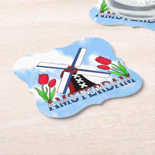 Amsterdam Windmill Tulips Nederland Onderzetters (Gekanteld)