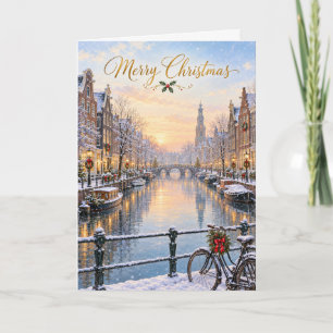 Amsterdam Winterkanaal Prettig Kerstfeest Feestdagen Kaart