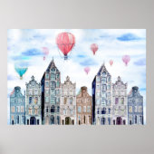Amsterdam with hot air balloon poster (Voorkant)
