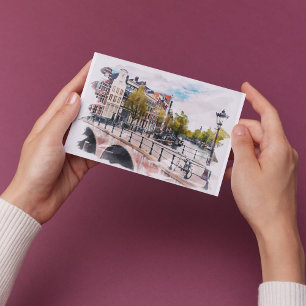 Amsterdam World Travel Vintage Aquarelle Retro Art Briefkaart