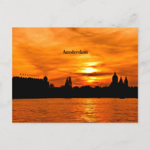 Amsterdam zonsondergang silhouet briefkaart