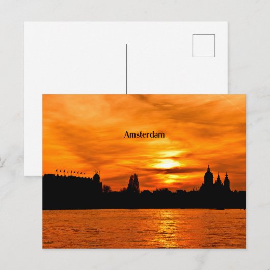 Amsterdam zonsondergang silhouet briefkaart (Voorkant / Achterkant)