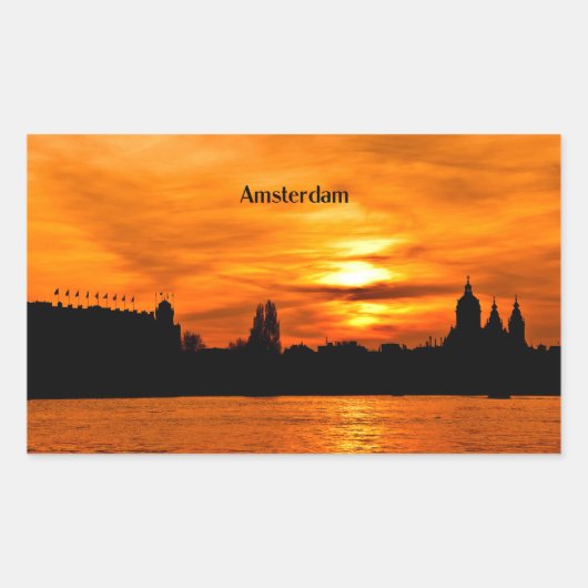 Amsterdam zonsondergang silhouet rechthoekige sticker (Voorkant)
