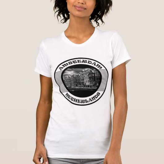 AMSTERDAM ZWARTE EN WITTE T-SHIRT (Voorkant)