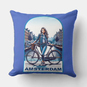 Amsterdams meisje met fiets op brug kussen