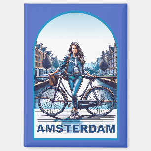 Amsterdams meisje met fiets op brug magneet