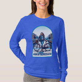 Amsterdams meisje met fiets op brug t-shirt