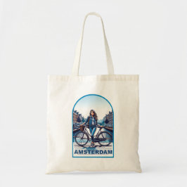 Amsterdams meisje met fiets op brug tote bag