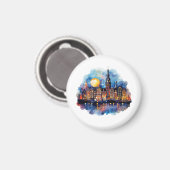 Amsterdams 's nachts waterverf schilderij magneet (Voorkant / Achterkant)