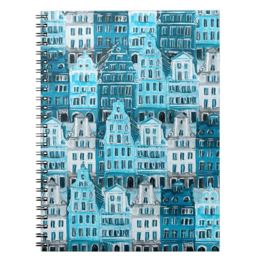Amsterdamse architectuur, blauwe aquarel textuur. notitieboek (Voorkant)