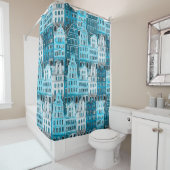 Amsterdamse architectuur, blauwe waterverf textuur douchegordijn (In situ)