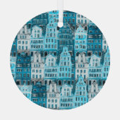 Amsterdamse architectuur, blauwe waterverf textuur glas ornament (Achterkant)