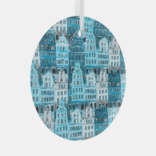 Amsterdamse architectuur, blauwe waterverf textuur glas ornament (Voorkant Rechts)