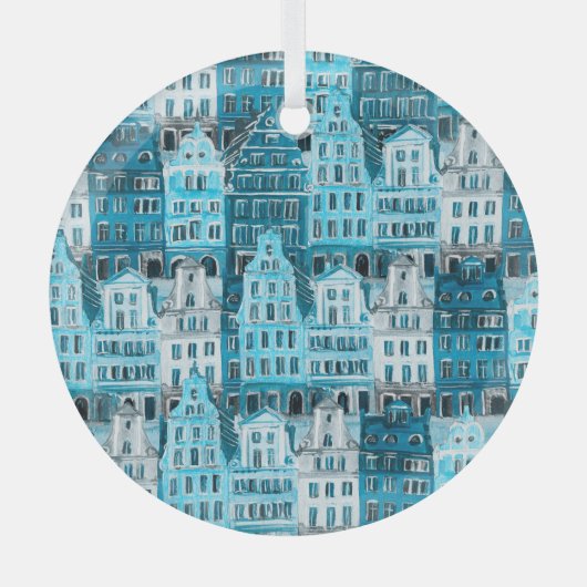 Amsterdamse architectuur, blauwe waterverf textuur glas ornament (Voorkant)