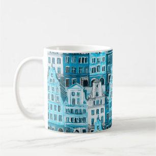 Amsterdamse architectuur, blauwe waterverf textuur koffiemok