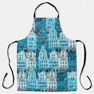 Amsterdamse architectuur, blauwe waterverf textuur schort