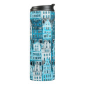 Amsterdamse architectuur, blauwe waterverf textuur thermosbeker (Gedraaid links)