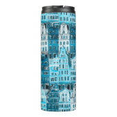Amsterdamse architectuur, blauwe waterverf textuur thermosbeker (Achterkant)