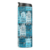 Amsterdamse architectuur, blauwe waterverf textuur thermosbeker (Geroteerd rechts)