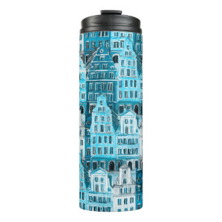 Amsterdamse architectuur, blauwe waterverf textuur thermosbeker