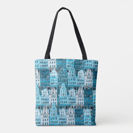 Amsterdamse architectuur, blauwe waterverf textuur tote bag (Achterkant)