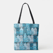 Amsterdamse architectuur, blauwe waterverf textuur tote bag (Achterkant)