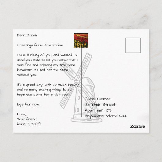 Amsterdamse gracht en fiets briefkaart (Achterkant)