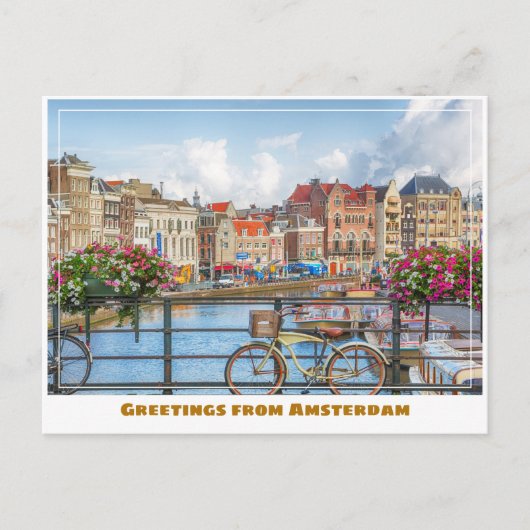 Amsterdamse gracht en fiets briefkaart (Voorkant)