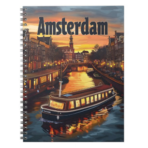 Amsterdamse gracht: Zonsondergang en stadsverlicht Notitieboek