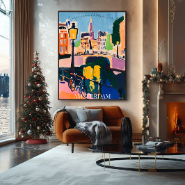 Amsterdamse grachten en fietsen in Fauvistisch Poster