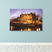 Amsterdamse grachtenpanden bij schemerdoek print (Insitu (Houten vloer))