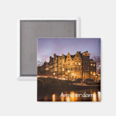 Amsterdamse grachtenpanden bij schemering tekstmag magneet (Voorkant / Achterkant)