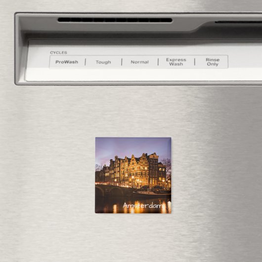 Amsterdamse grachtenpanden bij schemering tekstmag magneet (Insitu (Vaatwasser))