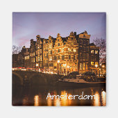 Amsterdamse grachtenpanden bij schemering tekstmag magneet (Voorkant)