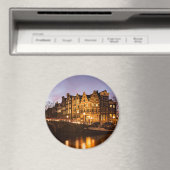 Amsterdamse grachtenpanden bij schemerronde magnee magneet (Insitu (Vaatwasser))