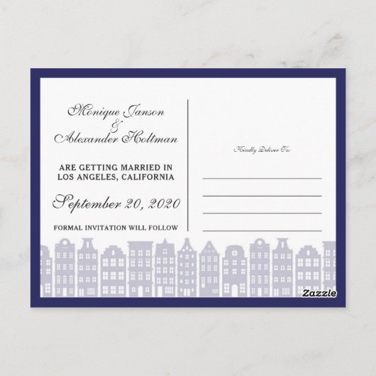 Amsterdamse grachtenpanden Dutch Save the Date Bla Briefkaart (Achterkant)