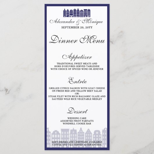 Amsterdamse grachtenpanden Hollands huwelijksdiner Menu (Voorkant)