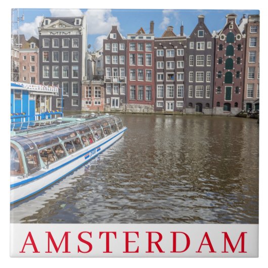 Amsterdamse grachtenpanden uitzicht keramische teg tegeltje (Voorkant)