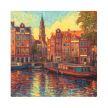 Amsterdamse grachtenpanden van Gogh stijl