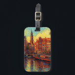 Amsterdamse grachtenpanden van Gogh stijl Bagagelabel<br><div class="desc">een prachtig schilderij in Van Gogh stijl van de grachtenpanden en woonboten in Amsterdam</div>