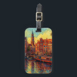 Amsterdamse grachtenpanden van Gogh stijl Bagagelabel<br><div class="desc">een prachtig schilderij in Van Gogh stijl van de grachtenpanden en woonboten in Amsterdam</div>