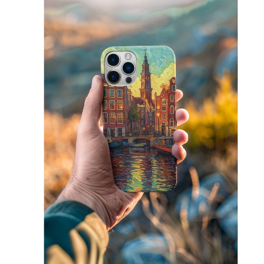Amsterdamse grachtenpanden van Gogh stijl Case-Mate iPhone Case