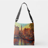 Amsterdamse grachtenpanden van Gogh stijl Crossbody Tas (Voorkant)