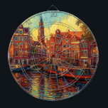 Amsterdamse grachtenpanden van Gogh stijl Dartbord<br><div class="desc">een prachtig schilderij in Van Gogh stijl van de grachtenpanden en woonboten in Amsterdam</div>