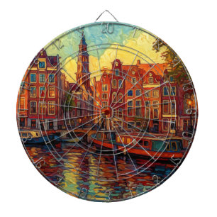 Amsterdamse grachtenpanden van Gogh stijl Dartbord