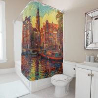 Amsterdamse grachtenpanden van Gogh stijl